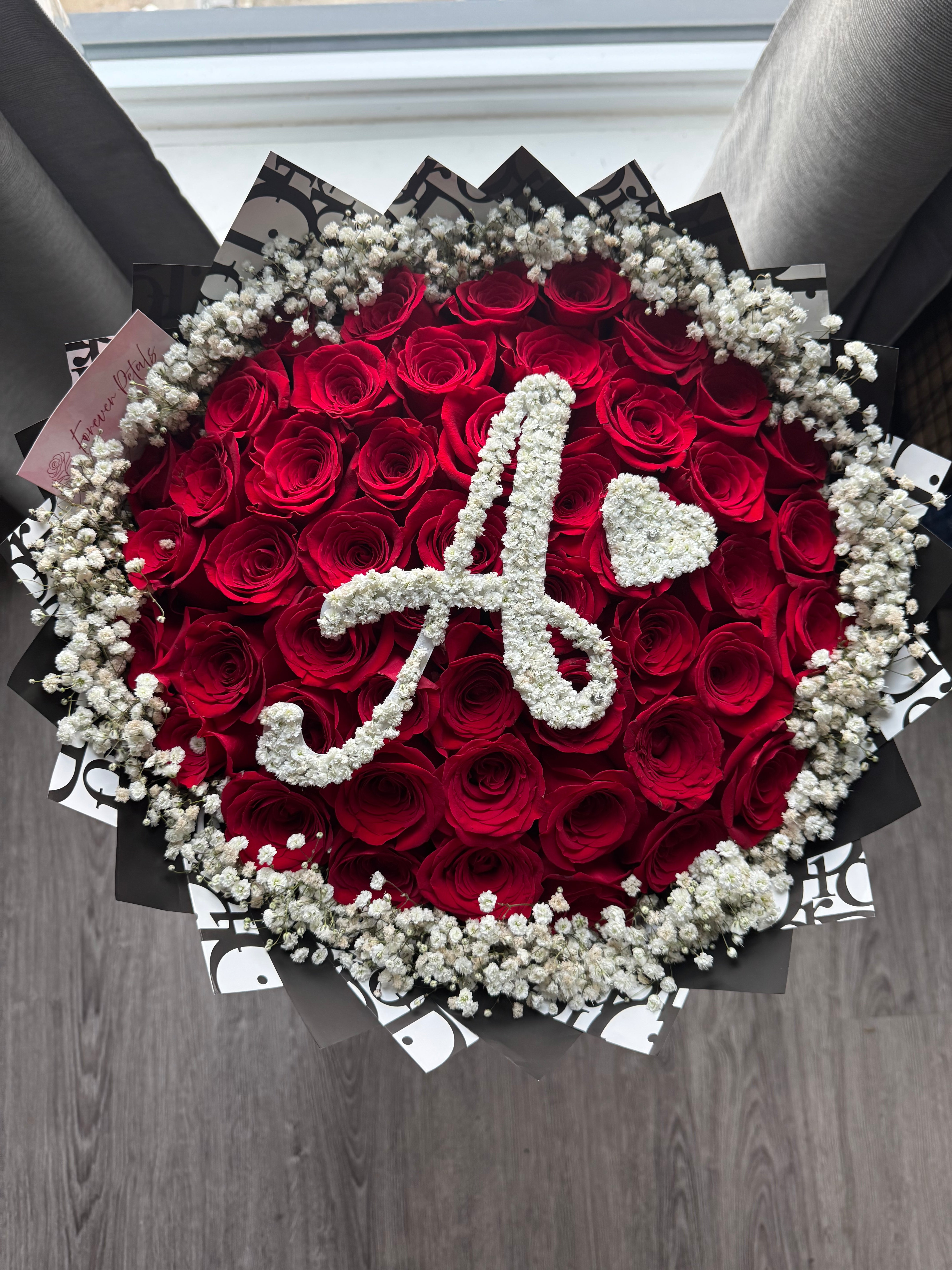 50 Count Initial Bouquet With Cloud Rim
