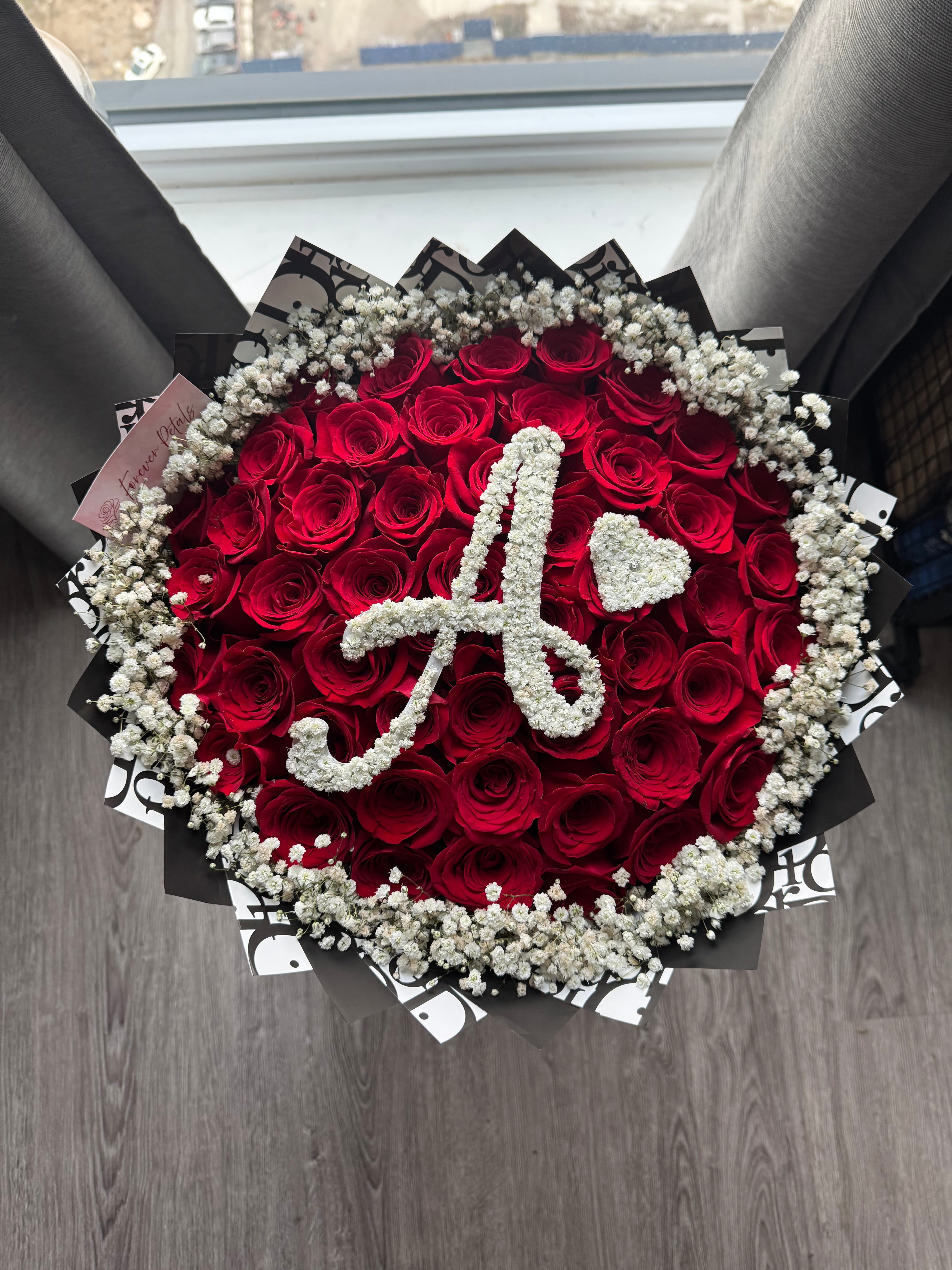 50 Count Initial Bouquet With Cloud Rim
