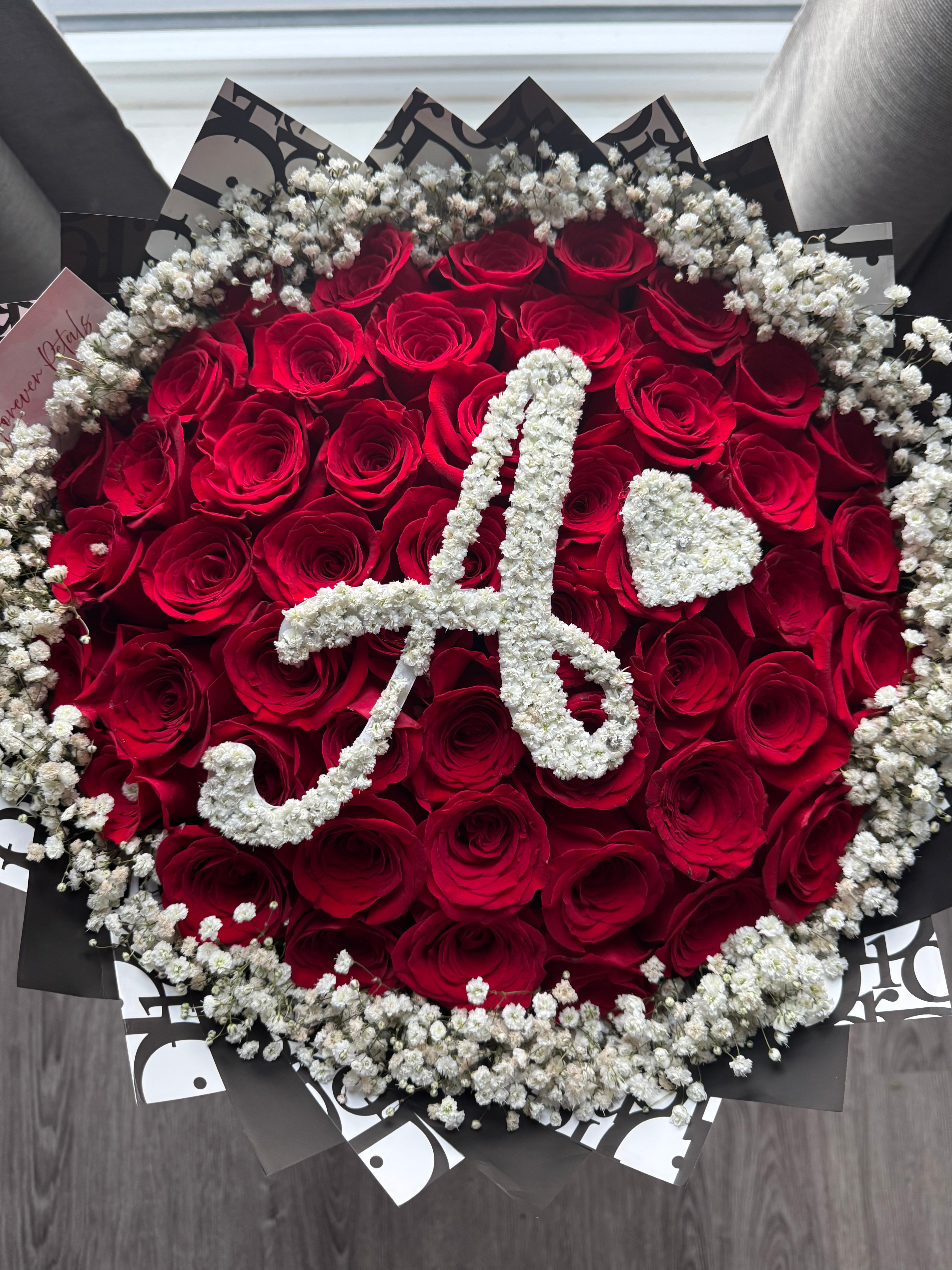 50 Count Initial Bouquet With Cloud Rim