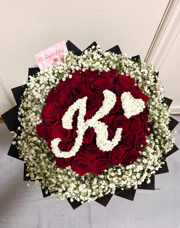 30 Count Angel Rim Bouquet with Initial
