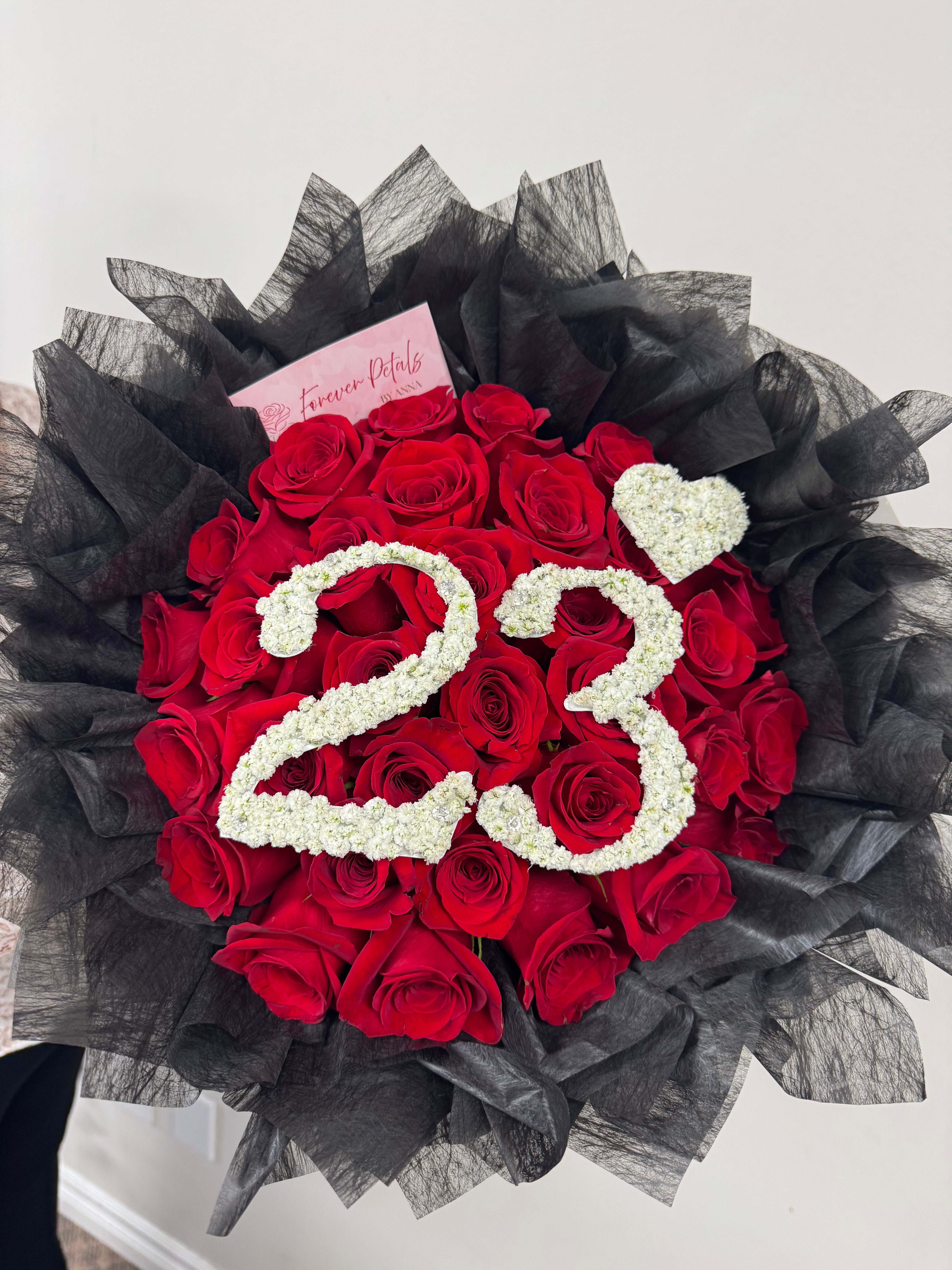 Luxury Red Rose  Bouquet – Custom Age Arrangement with Floral Heart