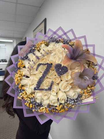 50-Count Purple and Orange Personalized Initial Bouquet