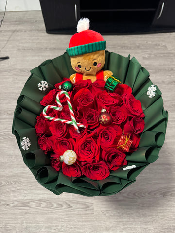 Christmas Bouquet with Plush Gingerbread & Ornaments