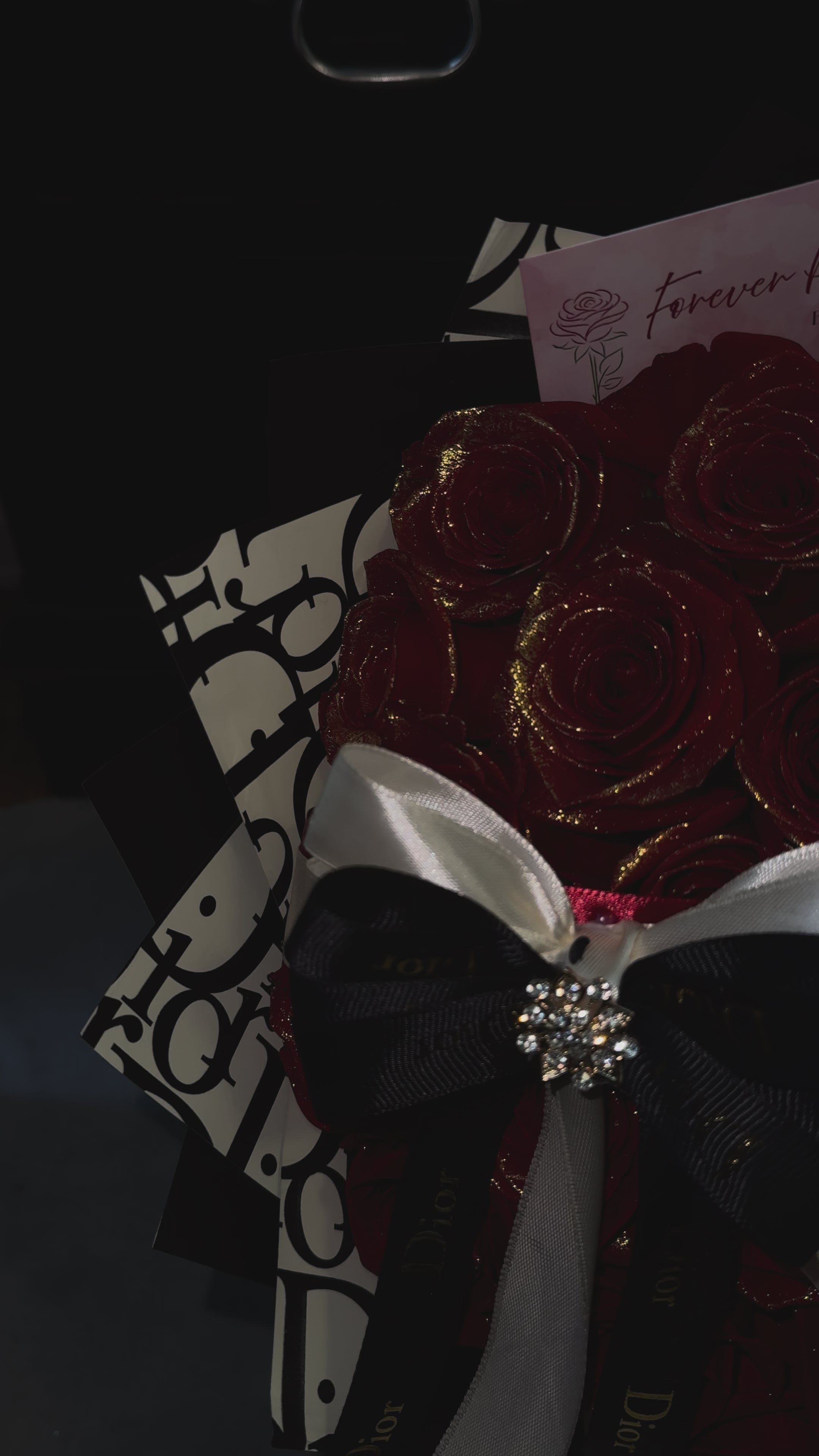 Luxury Red & Gold Rose Bouquet – Dior Wrapping